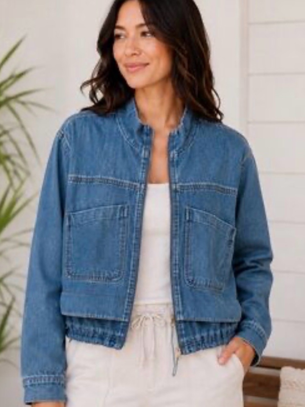 Democracy Blue Double Layer Denim Bomber Jacket